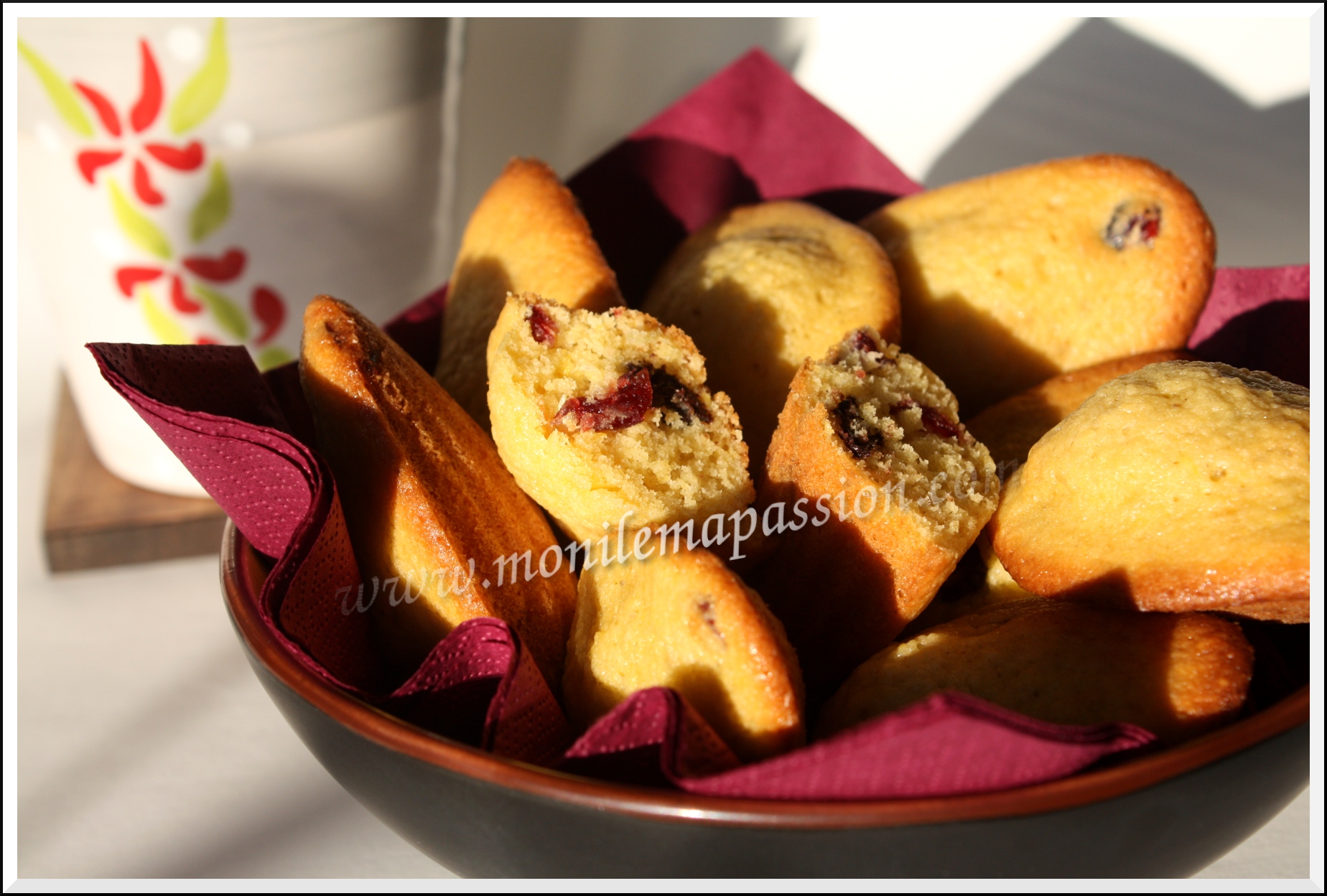 Madeleines aux cranberries fourrées au chocolat Pour le goûter, je ne savais pas trop quoi préparer à ma fille, il me fallait quelque chose de rapide et facile à manger. Elle aime beaucoup les cranberries séchées, les picore avec plaisir, m’en chaparde régulièrement. Les madeleines aux...